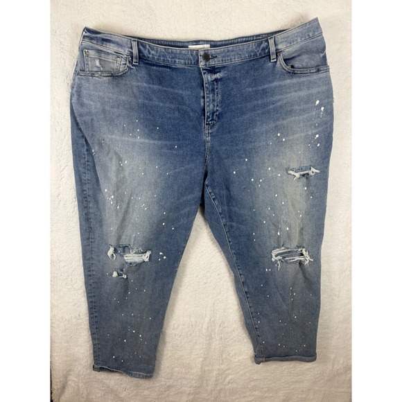 Lane Bryant Plus Size 26 Distressed Crop Jeans Paint Splatter Denim - Picture 1 of 6